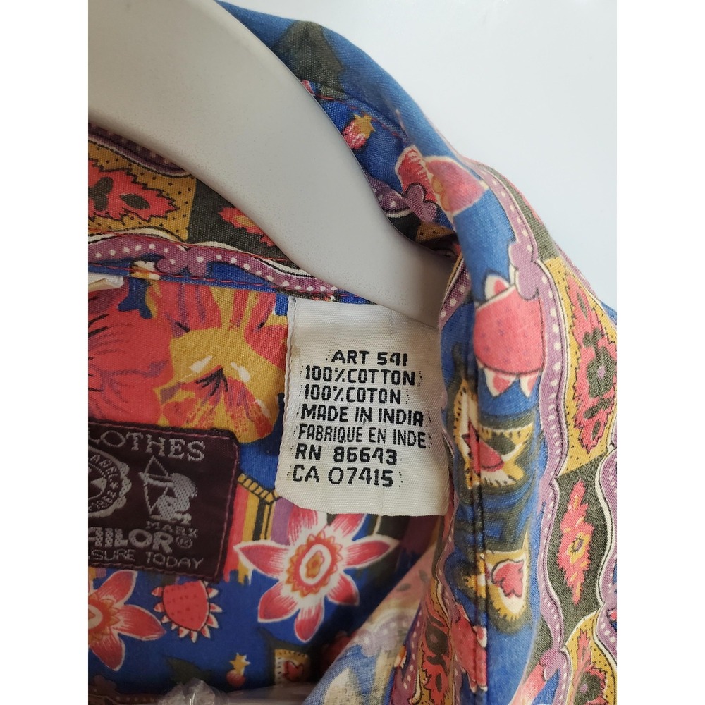 Vintage Tom Tailor Shirt Mens Large Blue Pink Yellow Floral Button Up 90s India - Picture 3 of 7